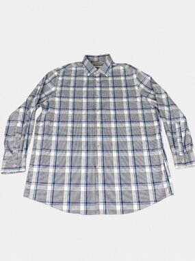 Michael Kors Men's XL Blue Plaid Airsoft Stretch Button Down Shirt Regular Fit